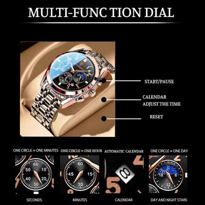 Men Watches Stainless Steel Time Chronograph 2022 Fashion New Rose Gold Wristwatch Waterproof Luminous Quartz Watches