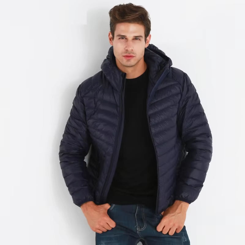 Veste en duvet de canard à capuche légère pour homme, veste en duvet ultra légère pour homme, manteau chaud et coupe-vent, parka en plumes pour homme 