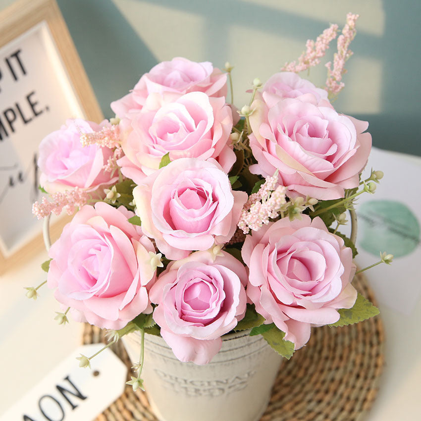 Simulation Rose Bouquet Wedding Nordic Fake Flower Decoration Cross-border Flower Green Wall Silk Flower Living Room Table Decoration