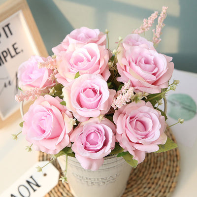 Simulation Rose Bouquet Wedding Nordic Fake Flower Decoration Cross-border Flower Green Wall Silk Flower Living Room Table Decoration