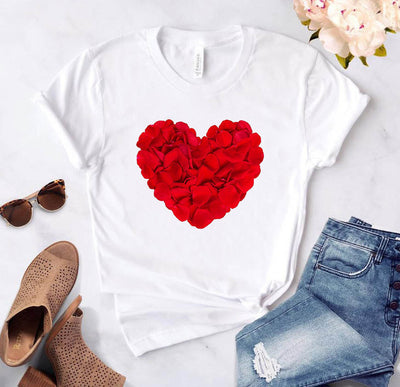 Valentine'S Day T-Shirt Short Sleeve Flowers Love Ms. Lovers Suit Girlfriends Plus Size Loose Short Sleeve