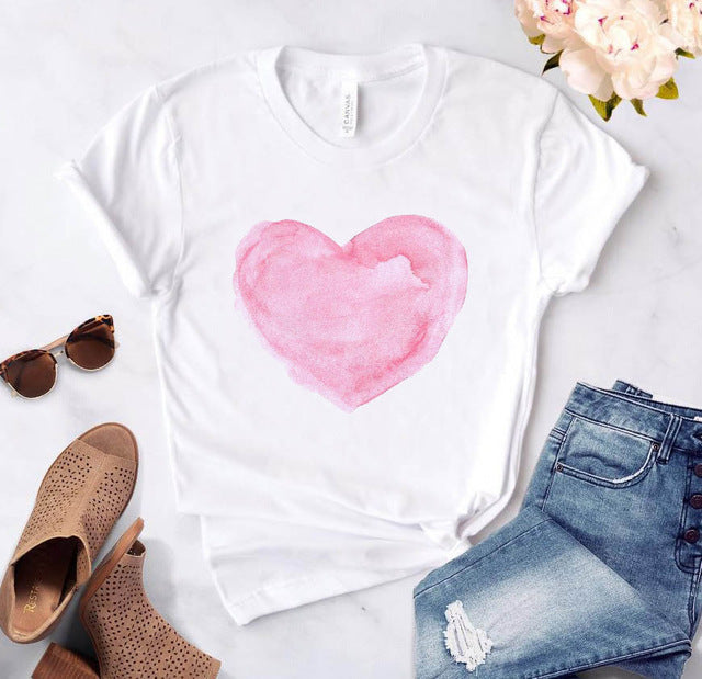 Valentine'S Day T-Shirt Short Sleeve Flowers Love Ms. Lovers Suit Girlfriends Plus Size Loose Short Sleeve