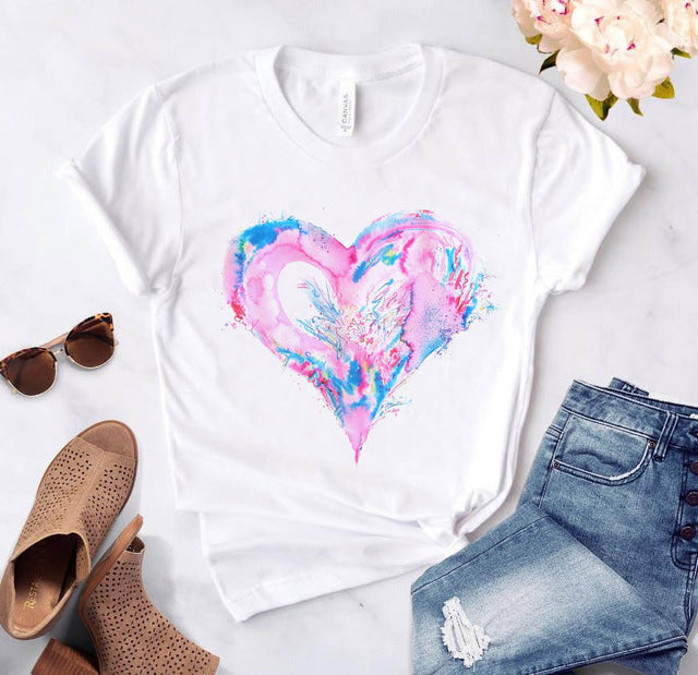 Valentine'S Day T-Shirt Short Sleeve Flowers Love Ms. Lovers Suit Girlfriends Plus Size Loose Short Sleeve