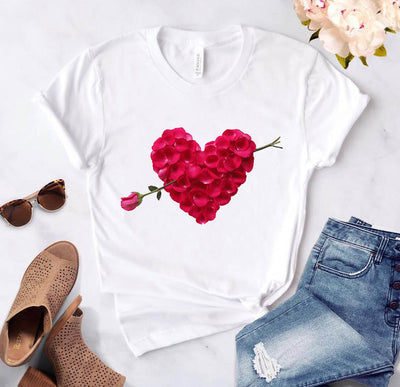 Valentine'S Day T-Shirt Short Sleeve Flowers Love Ms. Lovers Suit Girlfriends Plus Size Loose Short Sleeve