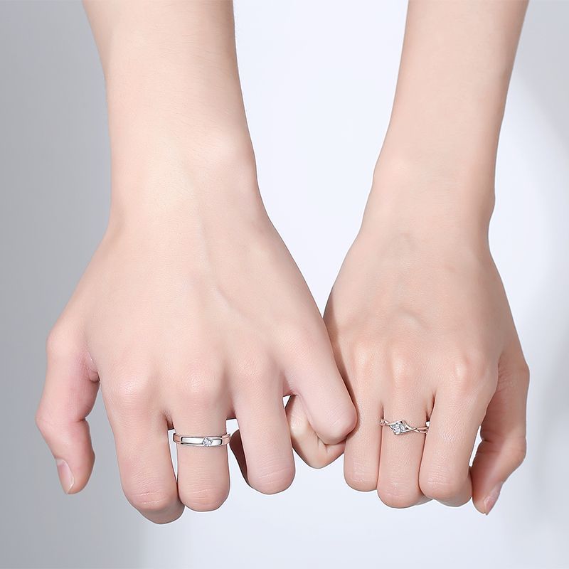 The New S925 Sterling Silver Couple Ring   Love Eternal Adjustable Men And Women A Pair Of Rings Valentine's Day Gift