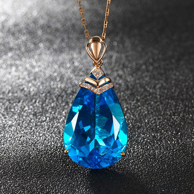 Factory-issued Pear-shaped Sapphire Pendant European And American Color Sapphire Blue Crystal Clavicle Chain Rose Gold Topaz Necklace