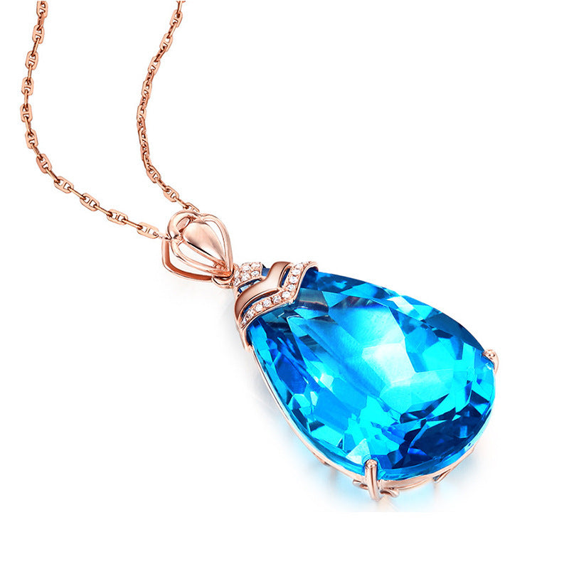 Factory-issued Pear-shaped Sapphire Pendant European And American Color Sapphire Blue Crystal Clavicle Chain Rose Gold Topaz Necklace