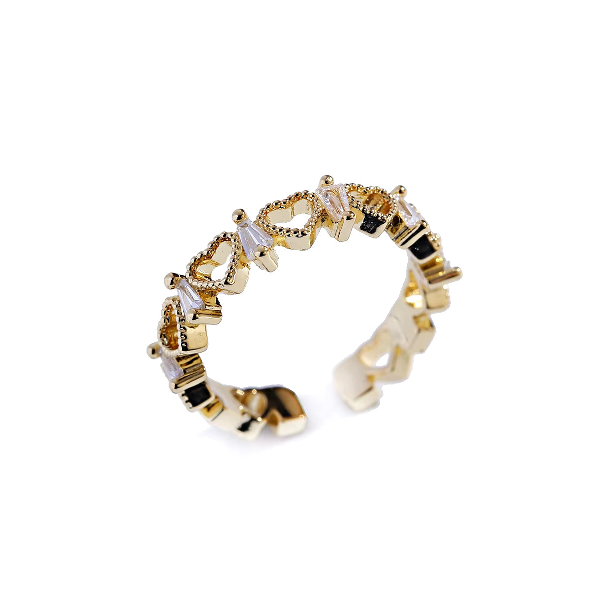 Gold snake ring with clear CZ stones, stackable design for women, punk rock style animal jewelry.