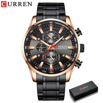 Montres Homme Montres-bracelets chronographes sportives de luxe pour hommes Montre à quartz en acier inoxydable avec aiguilles lumineuses 