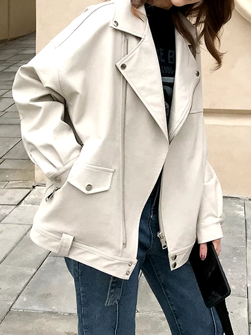 Faux Leather Jacket Women Casual PU Loose Motorcycle Jackets Female Streetwear Oversized Coat Korean Chic New Spring