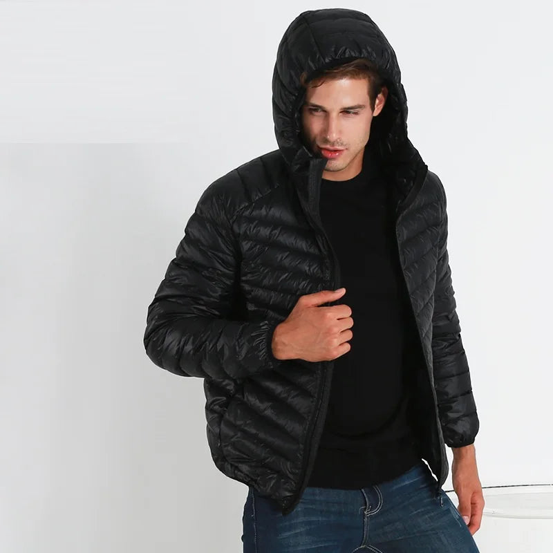 Veste en duvet de canard à capuche légère pour homme, veste en duvet ultra légère pour homme, manteau chaud et coupe-vent, parka en plumes pour homme 