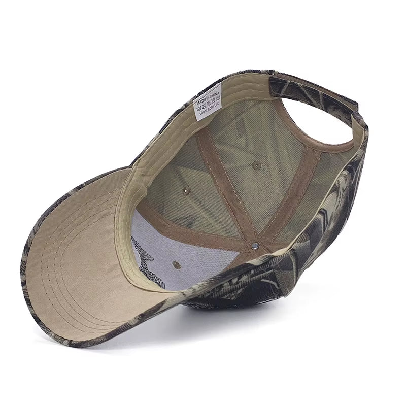 Camo Neue Herren-Baseballkappe für Damen, Snapback-Hut mit Fischstickerei, Knochenkappen, Gorras, lässige Casquette für die Jagd im Freien