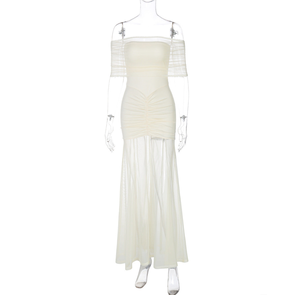 Women's Off-shoulder Pleated Mesh Stitching Dress