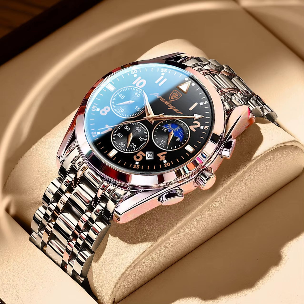 Montres pour hommes en acier inoxydable chronographe 2022 mode nouvelle montre-bracelet en or rose montres à quartz lumineuses étanches