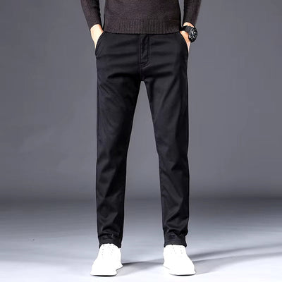 2022 Winter New Men'S Warm Thick Casual Pants Business Fashion Black Blue Stretch Fleece Office Slim Trousers Male Brand