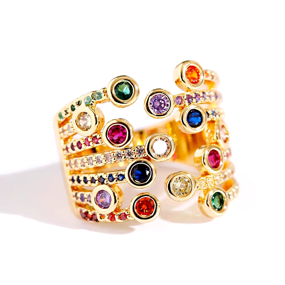 Gold stackable snake ring with colorful gemstones for women, clear CZ punk rock animal jewelry, 2023 design.