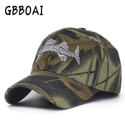 Casquette de baseball camouflage pour homme et femme, chapeau à rabat, broderie de poisson, casquettes en os, Gorras, casquette décontractée, chapeaux de chasse en plein air