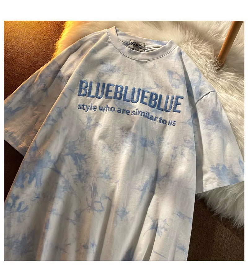 Kurzarm T-Shirts Frauen Brief Stickerei Tie-Dye Heißer Verkauf Hip Hop Lose Koreanischen Stil Alle-Spiel Studenten einfache Chic Oansatz 