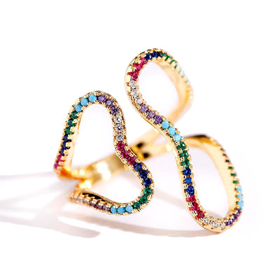 women's gold snake ring with colorful clear CZ accents, punk rock style