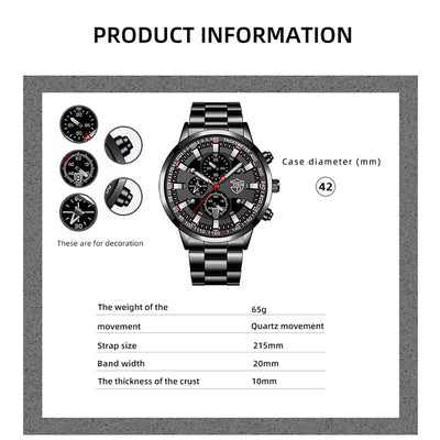 2022 Mens Watches Fashion Luxury Men Black Stainless Steel Quartz Wristwatch Man Business Casual Leather Watch Relogio Masculino