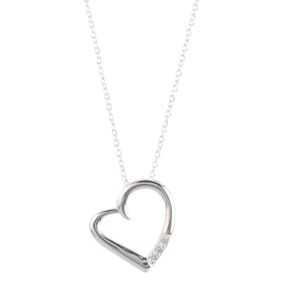 14K silver plated love heart pave pendant necklace on an 18-inch link chain.