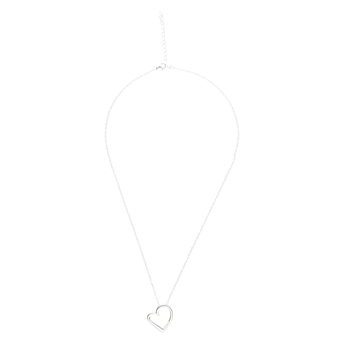 14K silver plated love heart pave pendant necklace with link chain.