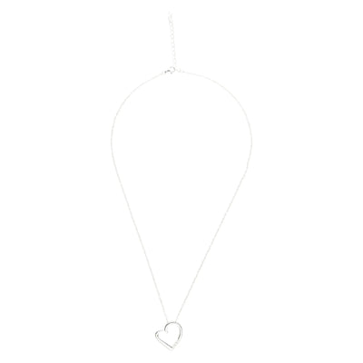 14K silver plated love heart pave pendant necklace with link chain.