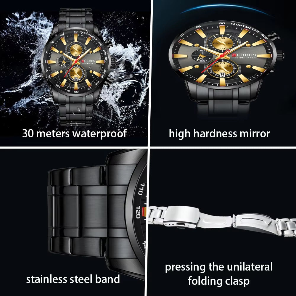 Montres Homme Montres-bracelets chronographes sportives de luxe pour hommes Montre à quartz en acier inoxydable avec aiguilles lumineuses 