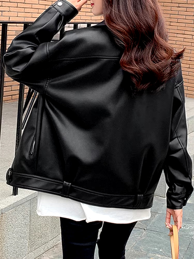 Faux Leather Jacket Women Casual PU Loose Motorcycle Jackets Female Streetwear Oversized Coat Korean Chic New Spring