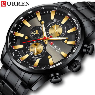 Herrenuhren, luxuriös, sportlich, Chronograph, Armbanduhr für Herren, Quarz, Edelstahlband, Uhr, leuchtende Zeiger 