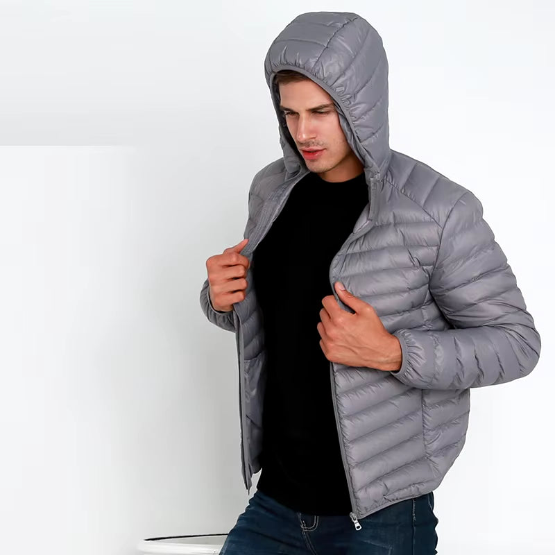 Veste en duvet de canard à capuche légère pour homme, veste en duvet ultra légère pour homme, manteau chaud et coupe-vent, parka en plumes pour homme 