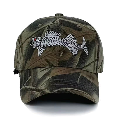 Camo Neue Herren-Baseballkappe für Damen, Snapback-Hut mit Fischstickerei, Knochenkappen, Gorras, lässige Casquette für die Jagd im Freien