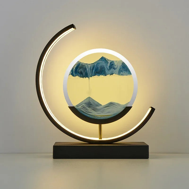 Lampe de table à LED en forme de sable mouvant, veilleuse 3D, paysage de sable, sablier, lampes de chevet, peinture sur sable fluide, décoration d'intérieur, cadeaux