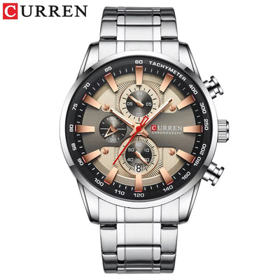 Herrenuhren, luxuriös, sportlich, Chronograph, Armbanduhr für Herren, Quarz, Edelstahlband, Uhr, leuchtende Zeiger 