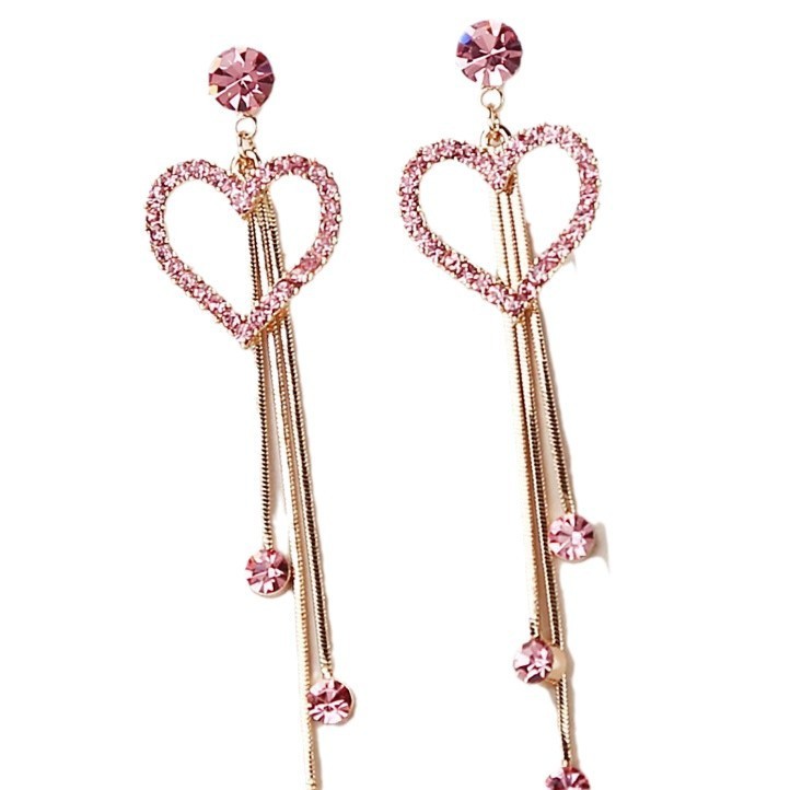 Valentine's Day Love Shining Zircon Long Fringe Earrings