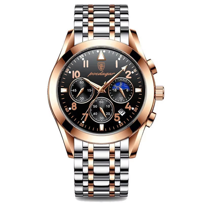 Montres pour hommes en acier inoxydable chronographe 2022 mode nouvelle montre-bracelet en or rose montres à quartz lumineuses étanches