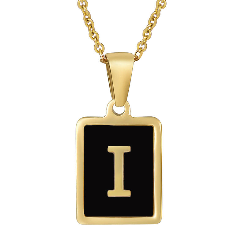 18K Gold Stainless Steel Square Letter Necklace For Women