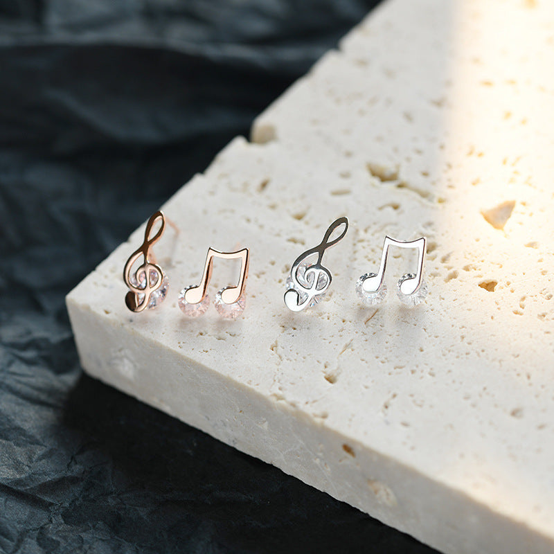 Niche Design Elegant S925 Sterling Silver Note Ear Studs Women