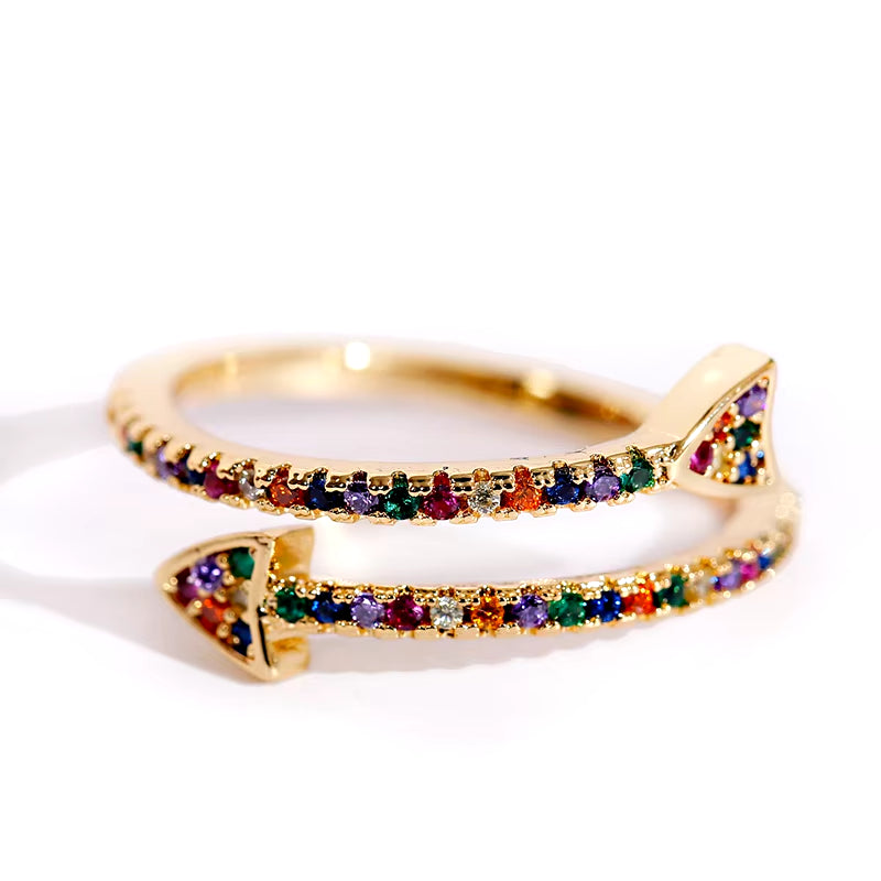 Gold snake ring for women with clear CZ stones, punk rock style animal jewelry.