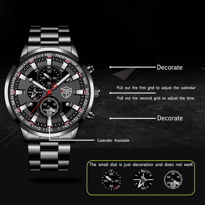 2022 Mens Watches Fashion Luxury Men Black Stainless Steel Quartz Wristwatch Man Business Casual Leather Watch Relogio Masculino