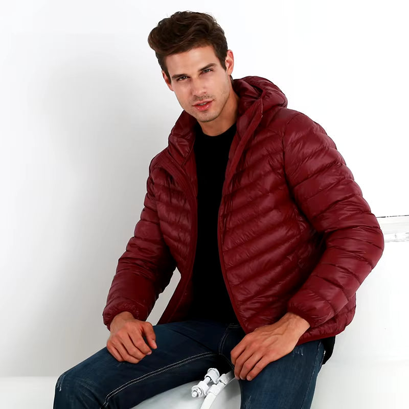 Veste en duvet de canard à capuche légère pour homme, veste en duvet ultra légère pour homme, manteau chaud et coupe-vent, parka en plumes pour homme 