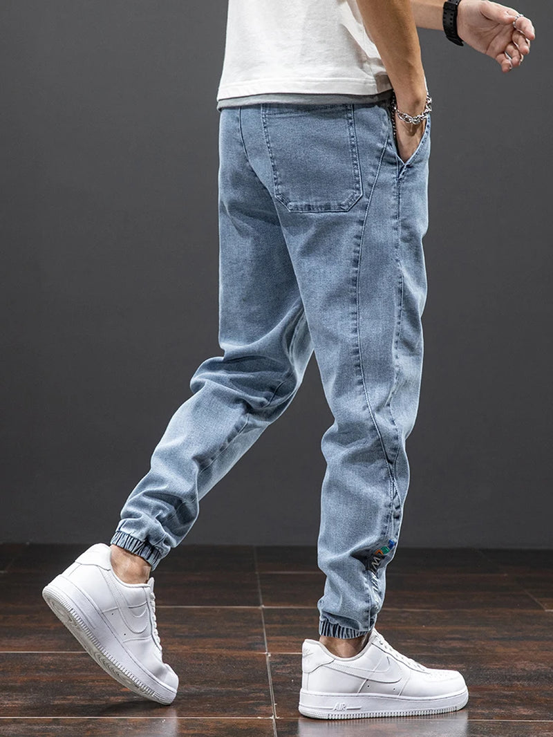 Printemps Été Noir Bleu Cargo Jeans Hommes Streetwear Denim Jogger Pantalon Hommes Baggy Harem Jean Pantalon grande taille 6XL 7XL 8XL