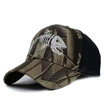 Camo Neue Herren-Baseballkappe für Damen, Snapback-Hut mit Fischstickerei, Knochenkappen, Gorras, lässige Casquette für die Jagd im Freien