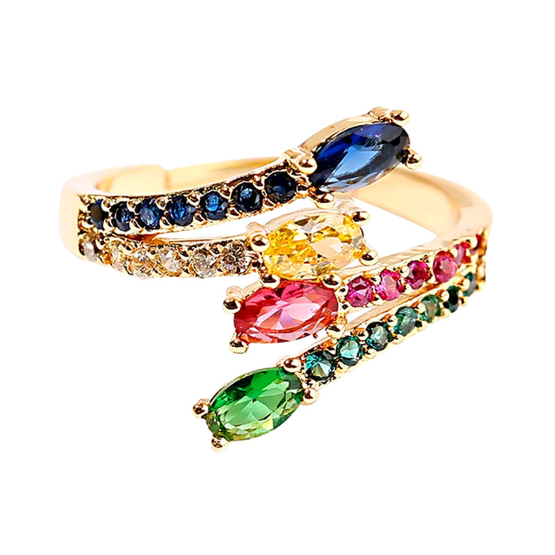 Gold color stackable snake ring with clear CZ stones for women, featuring a punk rock animal jewelry design.