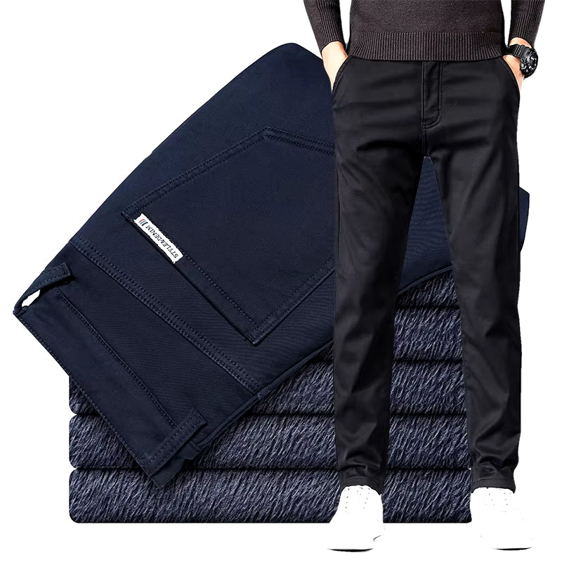 Pantalon décontracté chaud et épais pour homme, nouvelle collection hiver 2022, mode affaires, noir, bleu, polaire extensible, pantalon slim de bureau, marque masculine 