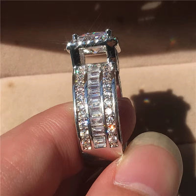 Vintage princess cut 3ct lab diamond ring in 925 sterling silver.