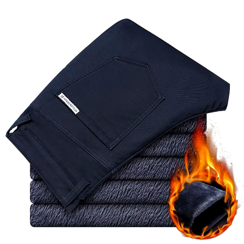 Pantalon décontracté chaud et épais pour homme, nouvelle collection hiver 2022, mode affaires, noir, bleu, polaire extensible, pantalon slim de bureau, marque masculine 