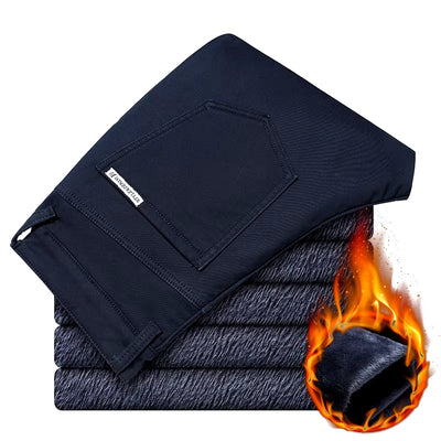 2022 Winter Neue Männer Warme Dicke Casual Hosen Business-Mode Schwarz Blau Stretch Fleece Büro Dünne Hose Männliche Marke 