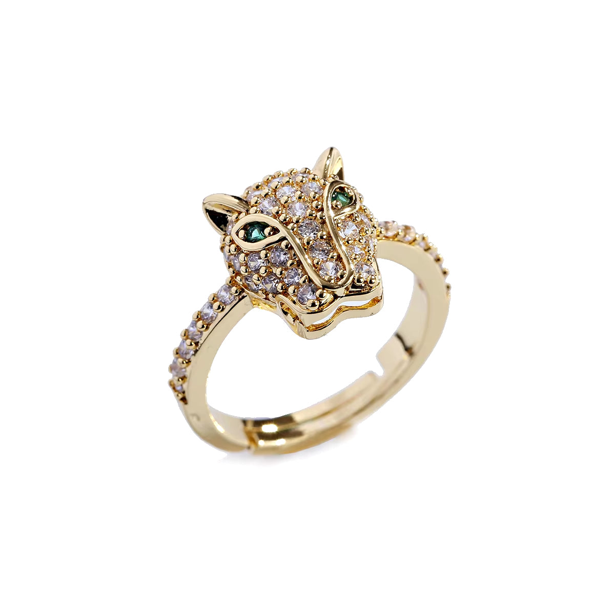 Gold color snake ring with clear CZ stones for women, punk rock animal jewelry.