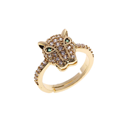 Gold snake ring with clear CZ stones, animal-themed punk rock jewelry for women.